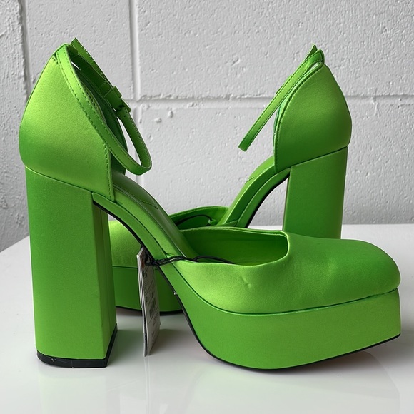 Zara NWT 90s neon green platform Mary Jane square toe 9 - Picture 6 of 11